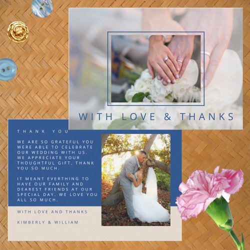 Marseille Bleu Chic 2 Photo Minimalist Wedding Thank You Card