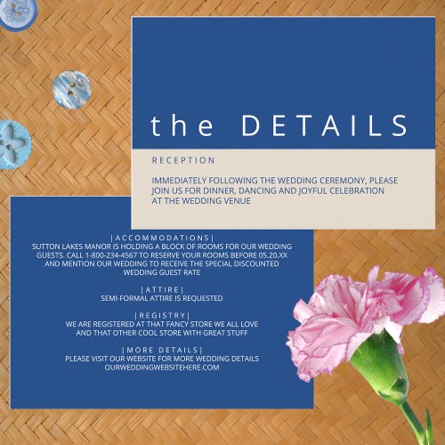 Marseille Bleu Chic Modern Info Details Wedding Enclosure Card
