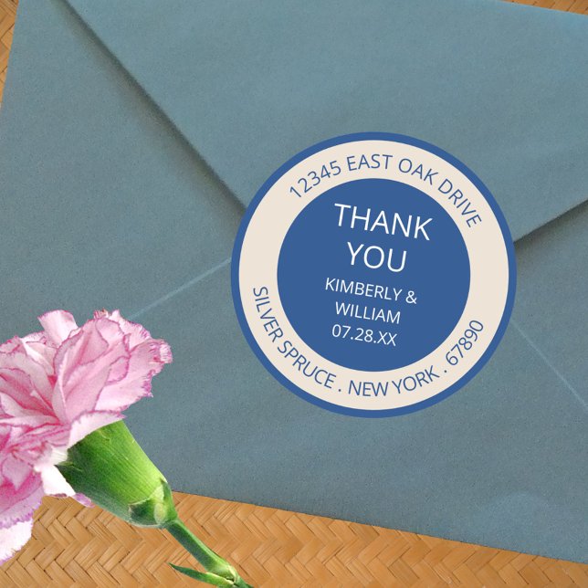 Marseille Bleu Chic Wedding Favor Or For Envelopes Classic Round Sticker (Marseille Bleu Modern Wedding Stickers - Custom Wedding Favors Or Envelope Seals)