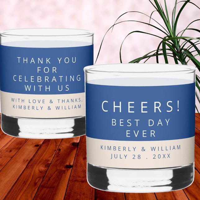 Marseille Bleu Double Sided Wedding Party Favors Whiskey Glass (Marseille Bleu Modern Wedding Whiskey Glass With Double Sided Custom Text)