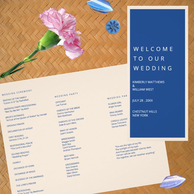 Marseille Bleu Fold Your Own Tri-Fold Program Flyer (Marseille Bleu Modern Wedding Fold Your Own Tri-Fold Program - Budget Bride)