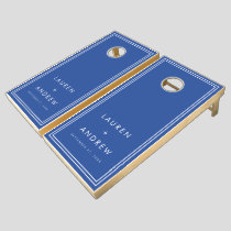 Marseille Bleu French Blue Minimalist Personalized Cornhole Set