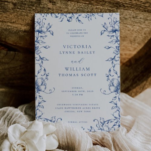 Marseille Bleu Garden Floral Wedding Invitation