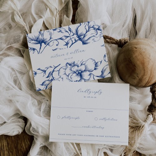 Marseille Bleu Garden Floral Wedding RSVP Card