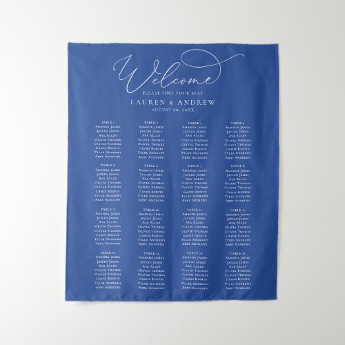 Marseille Bleu Minimalist Wedding Seating Chart Tapestry
