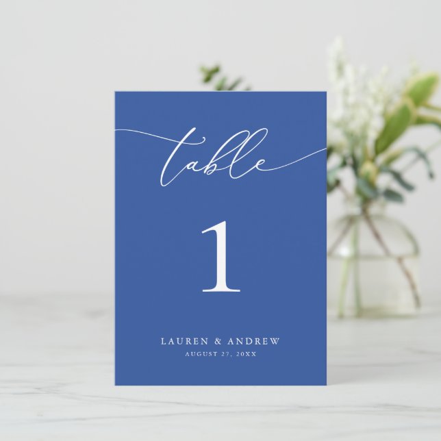 Marseille Bleu Minimalist Wedding Table Number (Standing Front)