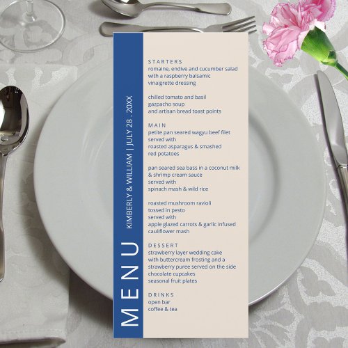 Marseille Bleu Modern Rehearsal Dinner Wedding Menu