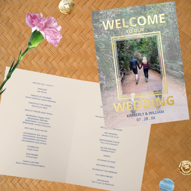 Marseille Bleu Photo Wedding Ceremony Program (Marseille Bleu Modern Wedding Program With Real Foil Printing)