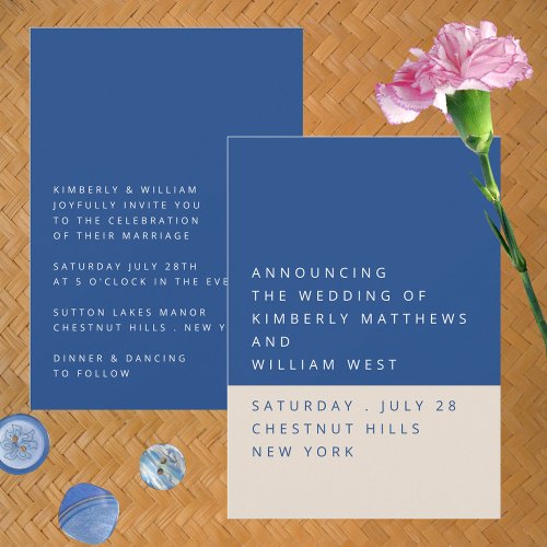 Marseille Bleu Simple Classic Modern Wedding Invitation