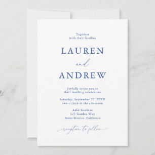 Marseille Bleu Simple Minimalist 3 Wedding Invitation