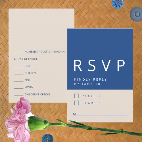 Marseille Bleu Simple Modern Stylish Wedding RSVP Card