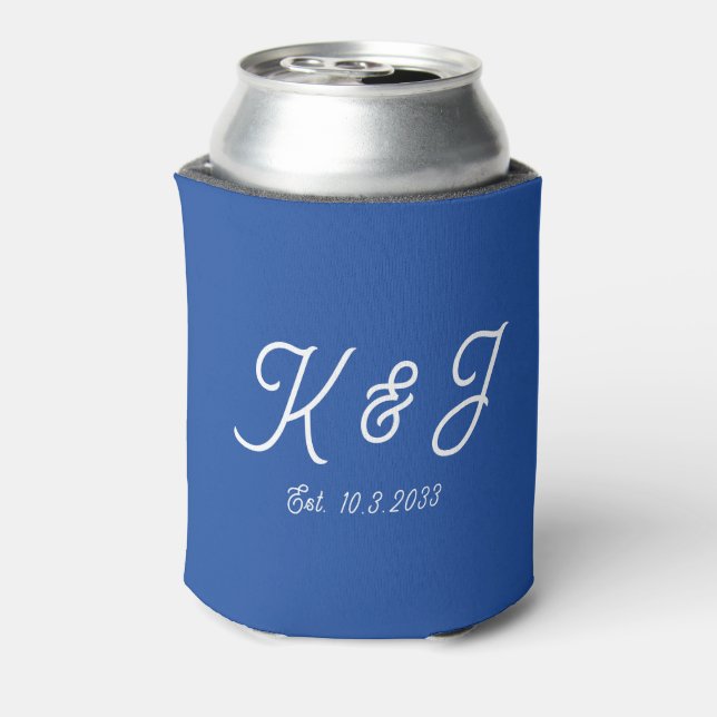 Marseille Bleu Wedding Favor Monogrammed Can Cooler (Can Back)