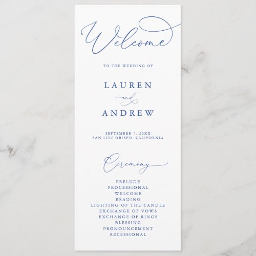 Marseille Bleu  White Elegant Minimalist Wedding Program