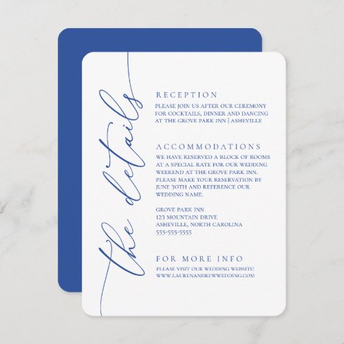 Marseille Bleu  White Modern Minimalist Wedding 2 Enclosure Card