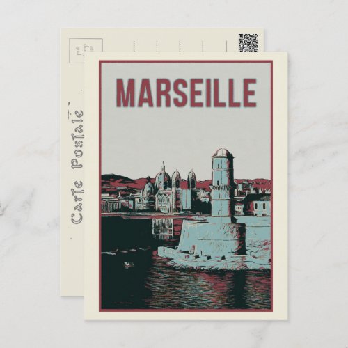 Marseille Cathedral and port illustration France Postcard