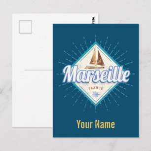 Marseille city France retro sailing ship vintage Postcard