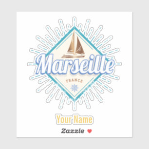 Marseille city France retro sailing ship vintage Sticker