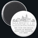 Marseille | Custom City Message or Slogan Magnet<br><div class="desc">A unique magnet favor representing the beautiful city of Marseille,  France.  
This keychain features a stylized illustration of the city's unique skyline with its name underneath.
Underneath the city name is a spot for your unique slogan or statement about your favorite city.</div>