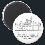 Marseille | Custom City Message or Slogan Magnet<br><div class="desc">A unique magnet favor representing the beautiful city of Marseille,  France.  
This keychain features a stylized illustration of the city's unique skyline with its name underneath.
Underneath the city name is a spot for your unique slogan or statement about your favorite city.</div>