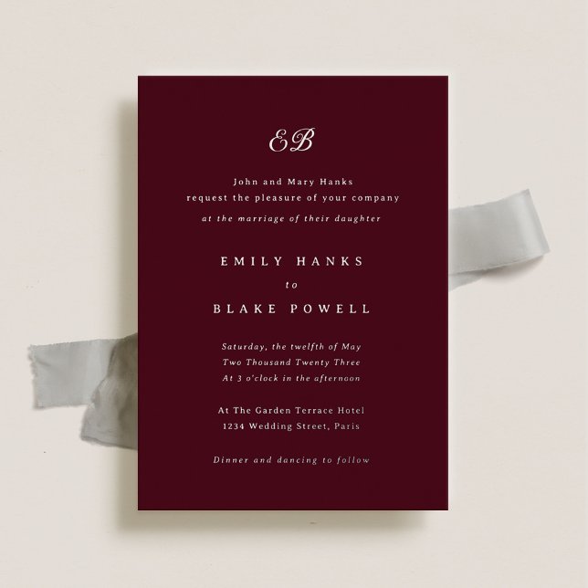 Marseille Elegant Burgundy & Silver Foil Wedding Foil Invitation (Creator Uploaded)