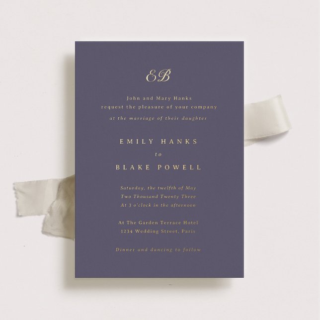Marseille Elegant Purple and Gold Foil Wedding Foil Invitation (Creator Uploaded)