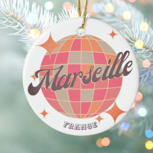 Marseille France City fashion pink disco ball  Ceramic Ornament
