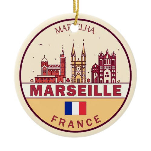 Marseille France City Skyline Emblem Ceramic Ornament