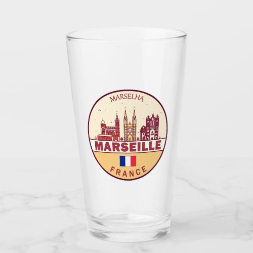 Marseille France City Skyline Emblem Glass