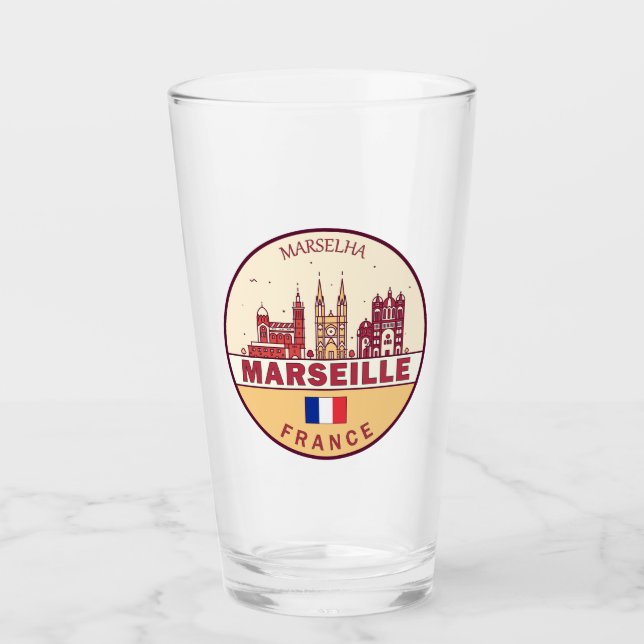 Marseille France City Skyline Emblem Glass (Front)