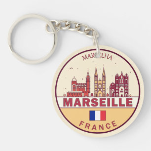Marseille France City Skyline Emblem Keychain
