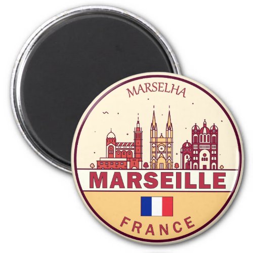 Marseille France City Skyline Emblem Magnet
