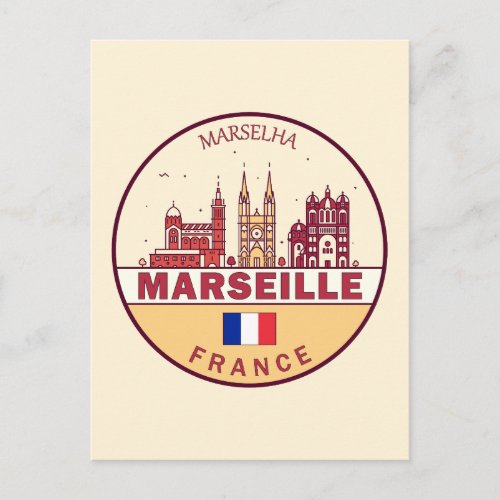 Marseille France City Skyline Emblem Postcard