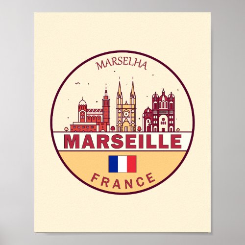 Marseille France City Skyline Emblem Poster