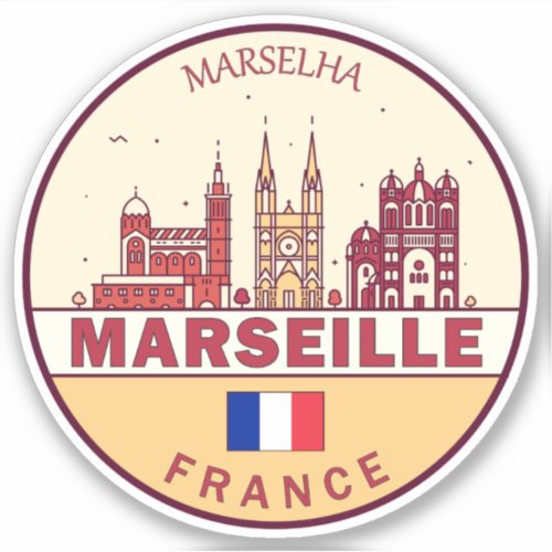 Marseille France City Skyline Emblem Sticker