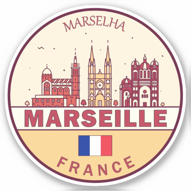 Marseille France City Skyline Emblem Sticker (Front)