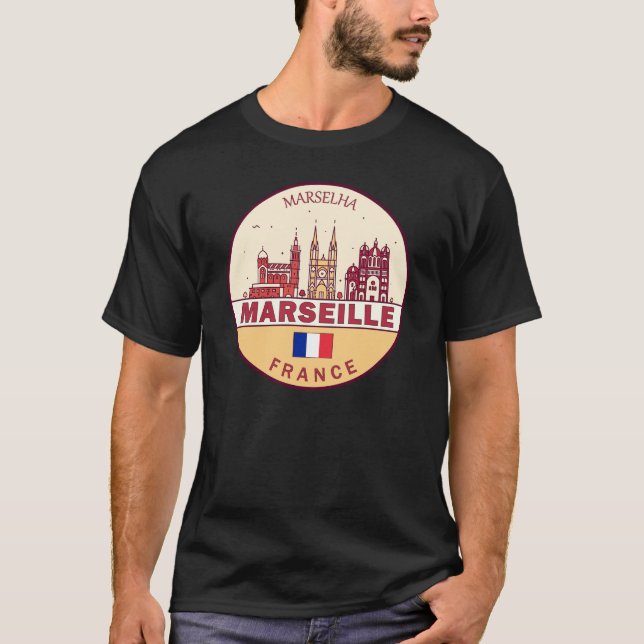 Marseille France City Skyline Emblem T-Shirt (Front)