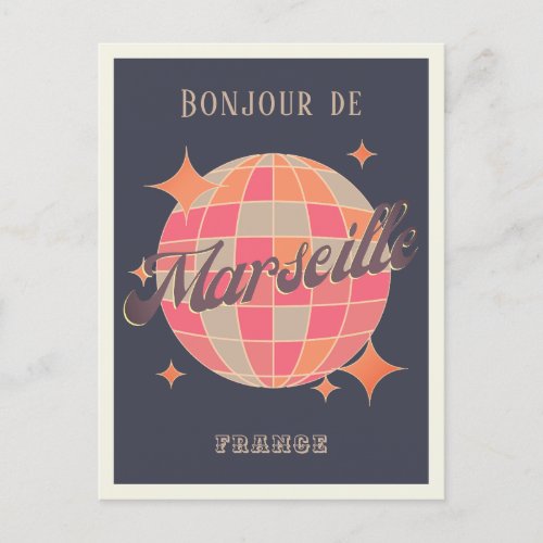 Marseille France party travel bonjour discoball  Postcard