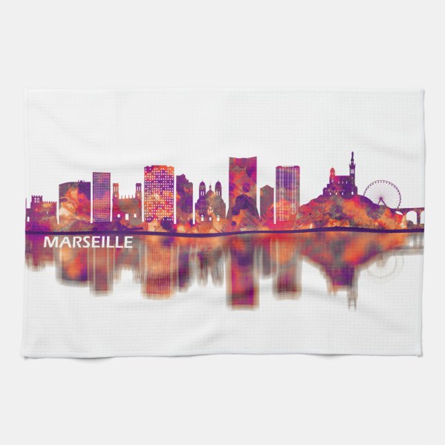 Marseille France Skyline Kitchen Towel (Horizontal)