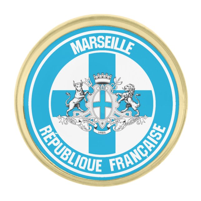 Marseille Round Emblem Gold Finish Lapel Pin (Front)