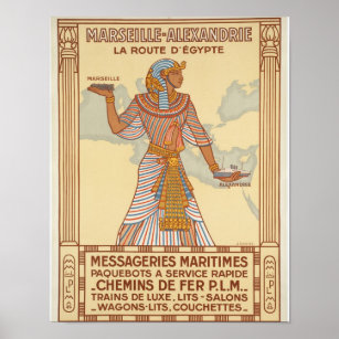 Marseille to Alexandria Egypt Route Poster