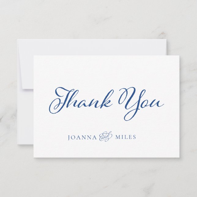 Marseilles Bleu Elegant Calligraphy Simple Wedding Thank You Card (Front)