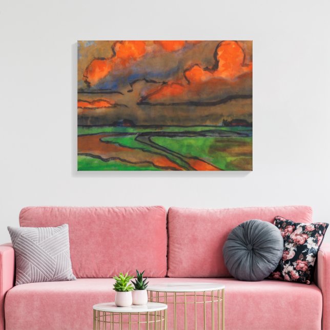 Marsh Landscape Under Red Clouds | Emil Nolde | Canvas Print (Insitu(LivingRoom))