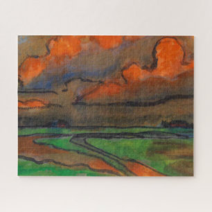 Marsh Landscape Under Red Clouds Emil Nolde Jigsaw Puzzle