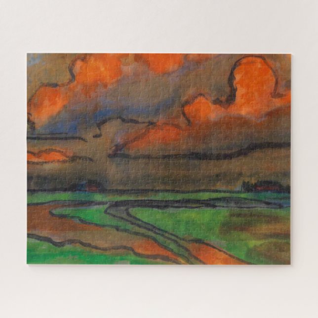 Marsh Landscape Under Red Clouds | Emil Nolde | Jigsaw Puzzle (Horizontal)