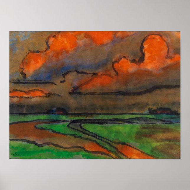 Marsh Landscape Under Red Clouds | Emil Nolde | Poster (Front)