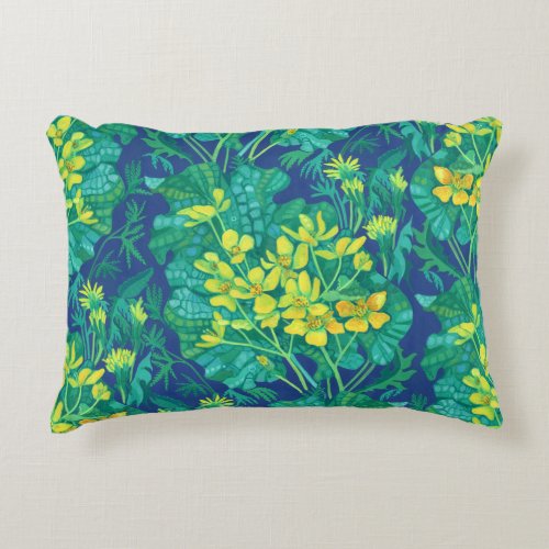 Marsh Marigold Summer Wildflowers Floral Painting  Accent Pillow