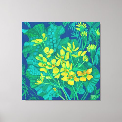Marsh Marigold Summer Wildflowers Floral Painting Canvas Print