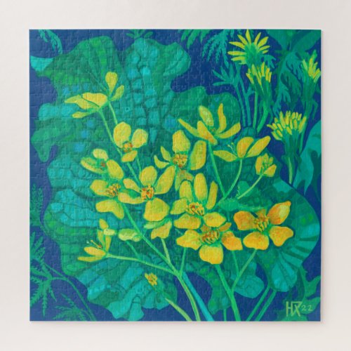 Marsh Marigold Summer Wildflowers Floral Painting Jigsaw Puzzle