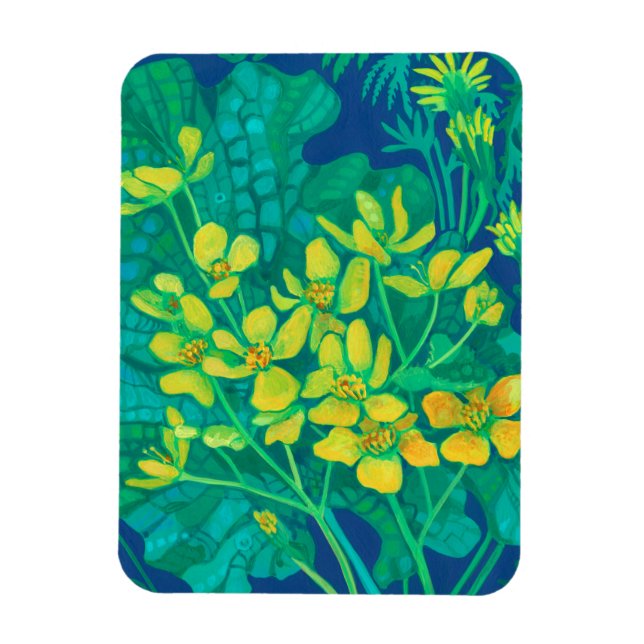 Marsh Marigold Summer Wildflowers Floral Painting  Magnet (Vertical)