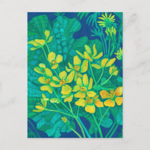 Marsh Marigold Summer Wildflowers Floral Painting Postcard